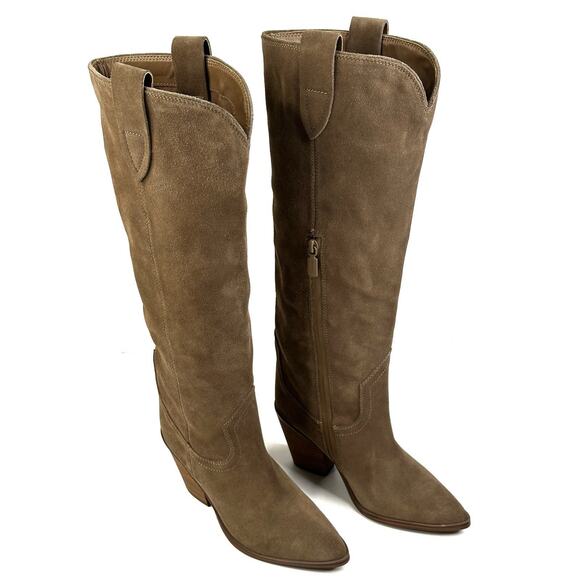 Blondo Wylde Waterproof Western Taupe Suede Boot Womens Size 5.5 Pointed Toe New - Picture 1 of 11